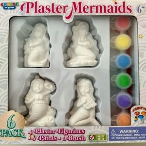 Create ‘n’ Grow Paint Your Own Plaster Mermaids 4 Figurine & 6 Paints New in Box